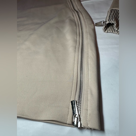 Maniere De Voir High Neck Neoprene Zip Detail Dress Beige Size 2 - Picture 7 of 9
